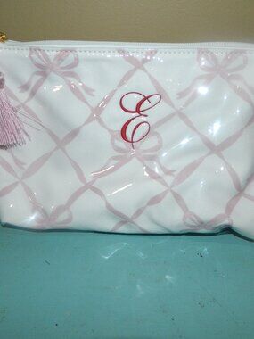Mark & Graham Clear Coated Travel Pouch Pink Bows ~ Large "E"